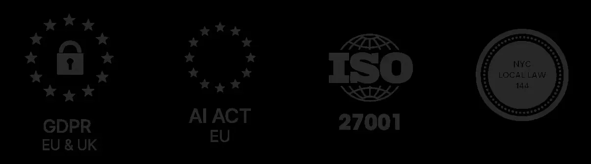 GDPR EU and UK, EU AI Act, ISO 27001, NYC Local Law 144